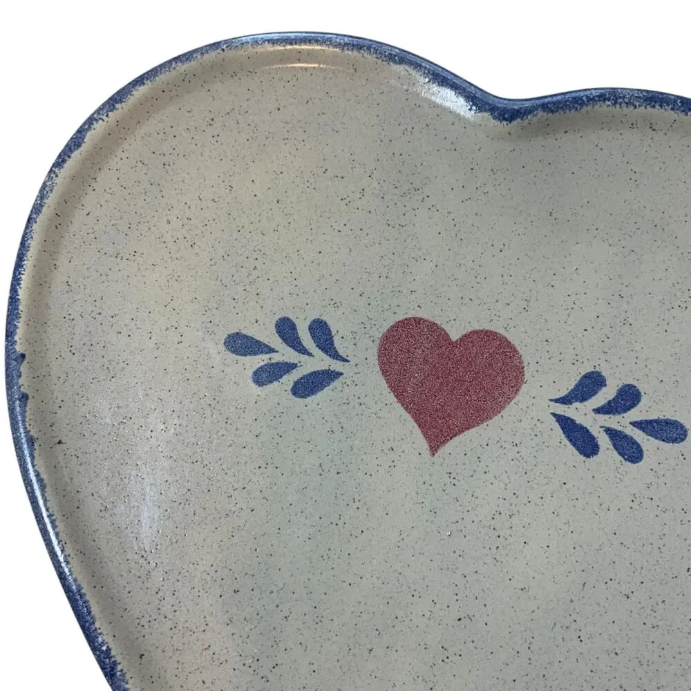 Vintage Spongeware Heart Shaped Stoneware Plate Heart Design Country Farmhouse
